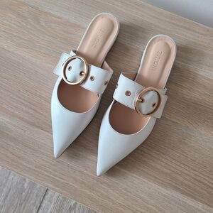 Ingiliz White Cream Pointed Toe Mules